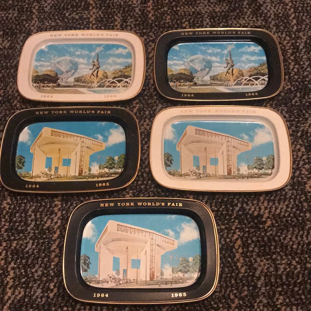 5 Vintage New York World’s Fair Metal Trays 1964 - 1965